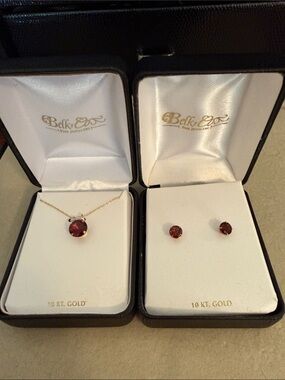 Belk 10K Garnet Gold Necklace and Stud Earrings